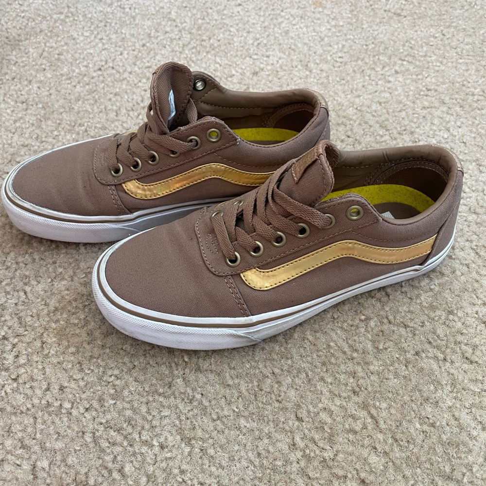 Vans shoes, gently used, good condition, brown/gold, size women 6.5 US